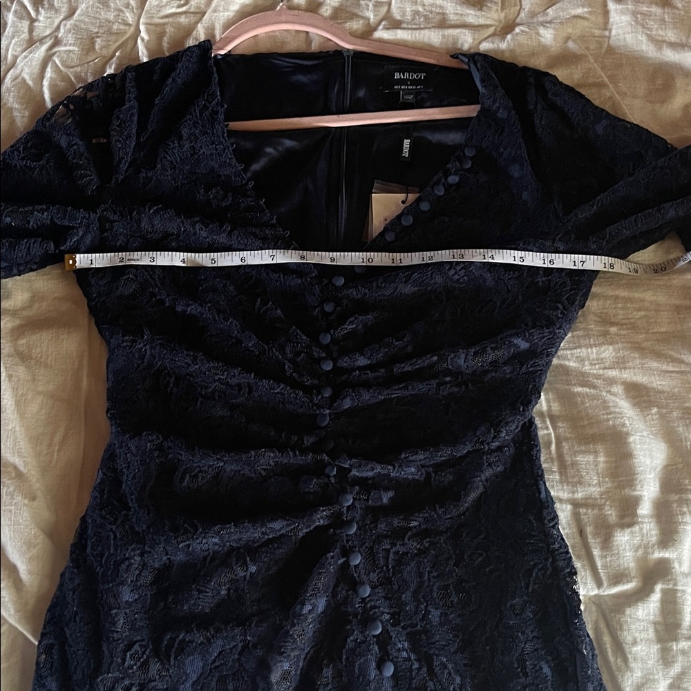 Bardot NWT Reid Navy Blue Lace Long Sleeve Minidress with Button Up Detail - Picture 13 of 15